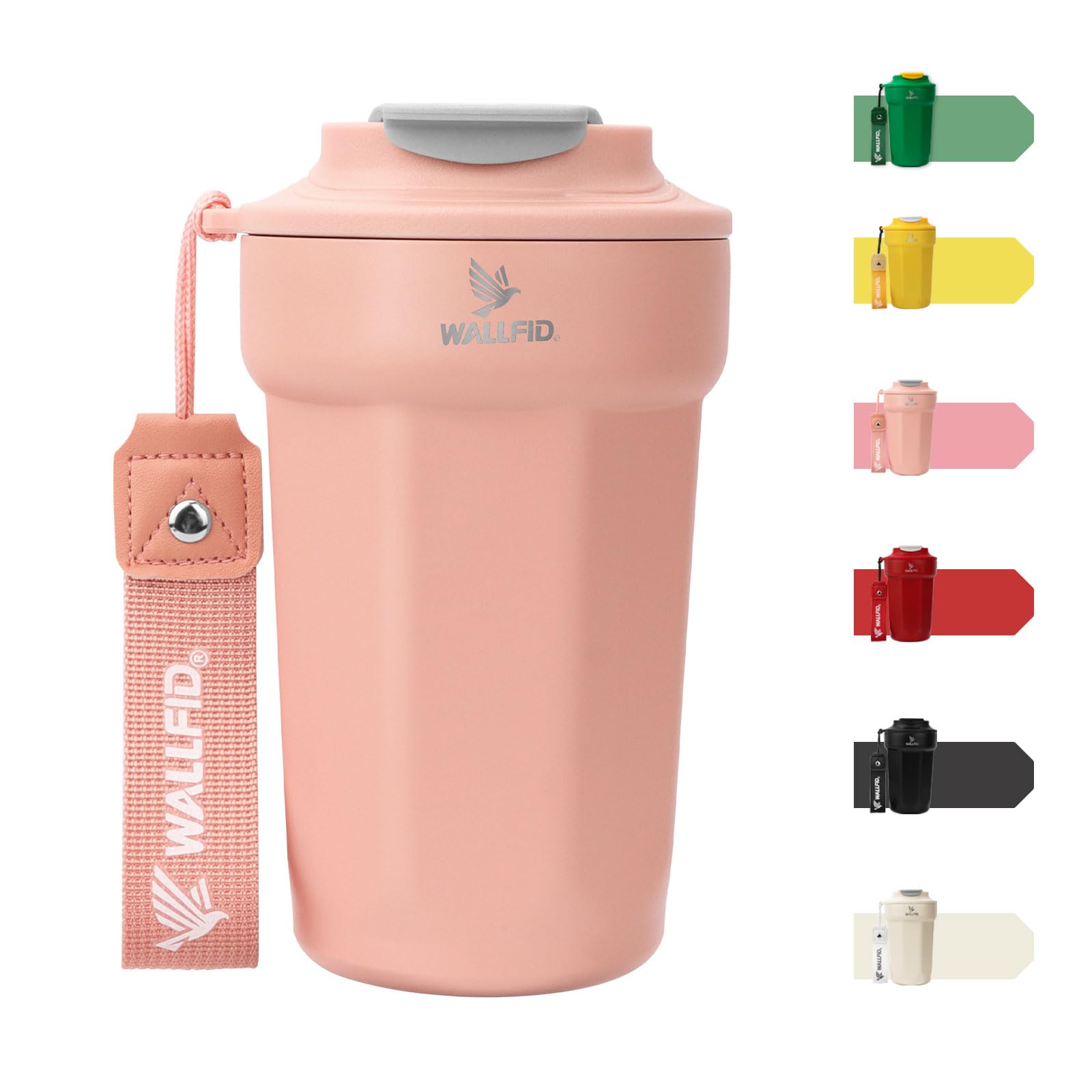 WALLFID Travel Mugs 14oz/450ml,Insulated Coffee Cup with Leakproof Lid,with ice Molds Circle,Reusable Coffee Cups Travel,Stainless Steel Coffee Mug for Hot and Cold Coffee Water (Nebula Pink)