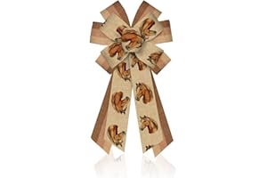 ABTOLS Large Farm Bows for Wreath, Brown Horse Wreath Bows Brown Stripe Bows for Front Door, Farmhouse Animal Burlap Ornament Tree Topper Bows for Home Indoor Outdoor Decor