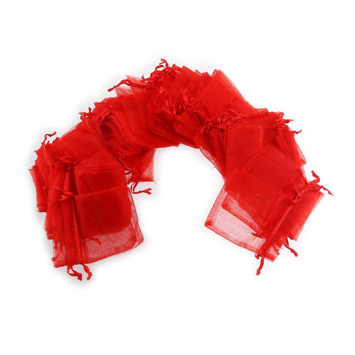 LUOEM Drawstring Organza Bags Gauze Gift Bags Jewellery Pouches Wedding Favor Bag Pack of 100 Red