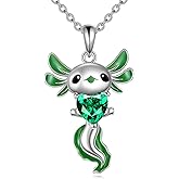 Hancock Axolotl Birthstone Necklace Sterling Silver Axolotl Pendant CZ Animal Jewelry Birthday Gifts for Women