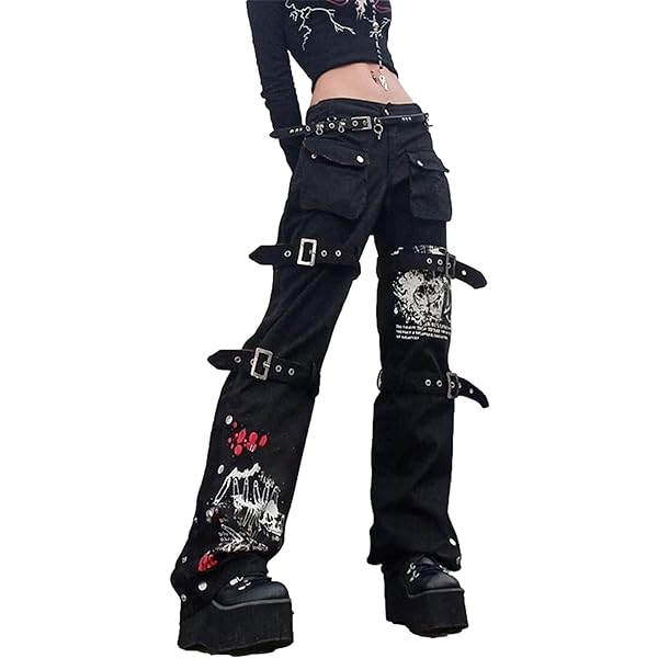 00s archive scull print pants y2k グランジ Men's Y2K Jeans Vintage Hip Hop Baggy Jean Straight Skull