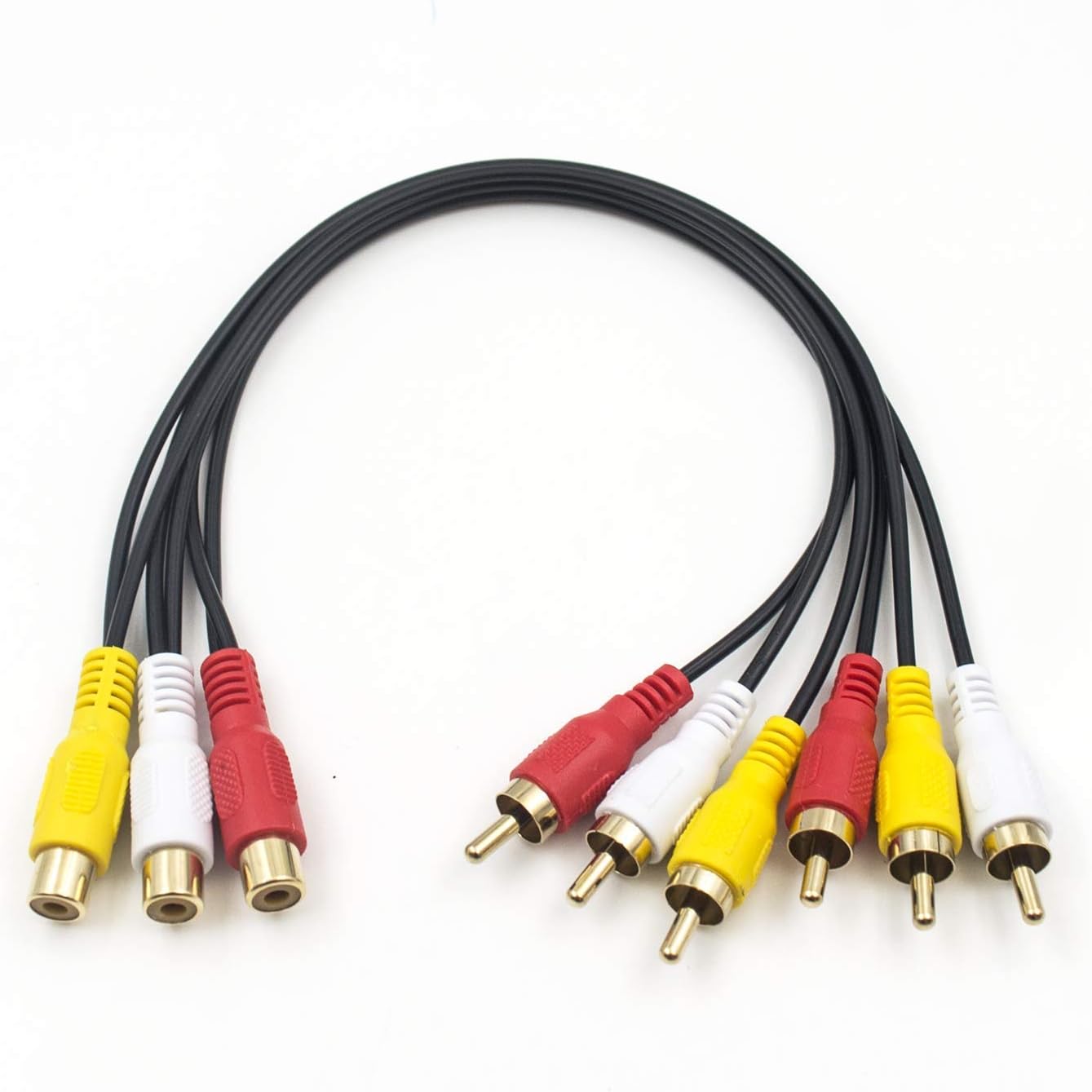Duttek RCA Splitter Cable, 3 RCA Female Jack to 6 RCA Male Plug RCA Y Splitter Extension Audio Video AV Adapter Cable 30cm/11.8 Inch