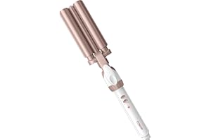 Conair Double Ceramic 3 Barrel Curling Iron, Triple Barrel Waver Hair Tool Creates Deep, Continuous Waves, Hair Curler for All Hair Lengths, White/Rose Gold