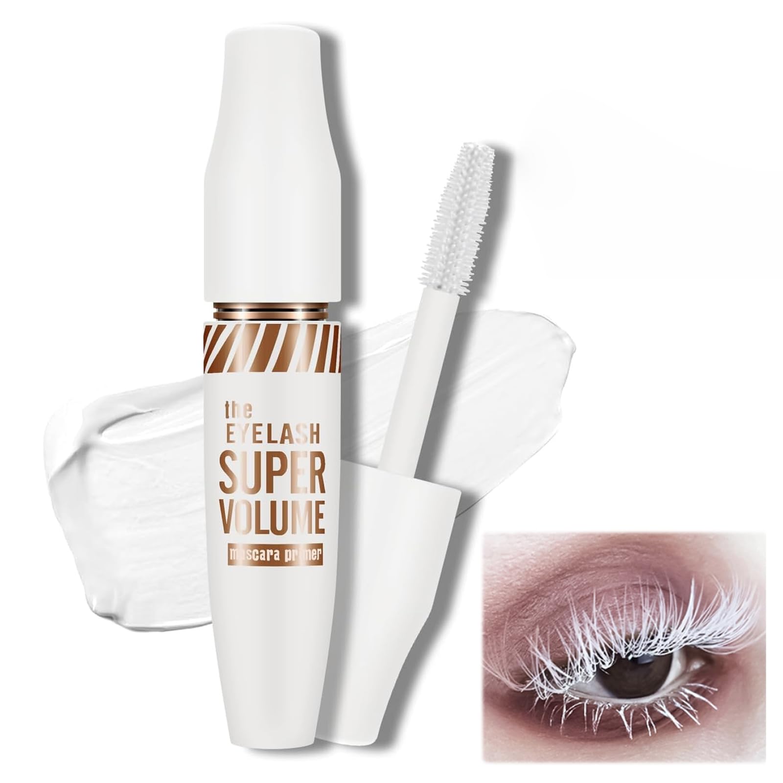 White Mascara Lash Primer,Waterproof Thick Fiber Mascara, Natural Length Durable Curling Mascara Makeup Mascara No Clumping Lasting All Day (Fairy White)