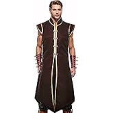 UniqKaliber Men’s Medieval Viking Vest, Renaissance Sleeveless Tunic Tops Vintage Long Vest Knight Cosplay Costume