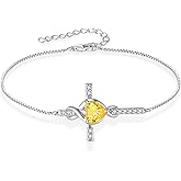 Lwsary Infinity Cross Bracelet 925 Sterling Silver Crucifix Christian Religious Bracelet Heart Birthstone Jewelry Gifts for Women