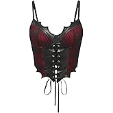 SHENHE Women's Y2k PU Leather Lace Up Spiderweb Lace Gothic Corset Bustier Cami Tank Top