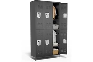 VIYET 6 Door Metal Lockers for Employees,6 Heavy-Duty Hooks,72" Secure Storage for Home,Offices,Schools & Gyms | Black
