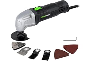 GALAX PRO 22000 OPM 1.5A Oscillating Multi Tool, 3 Degree Oscillating Angle with 3 Pieces Saw Blades, 1 Piece Semi Circle Blade Sanding Plate, 6 Pieces Sanding Papers for Grinding