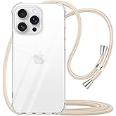 YESPURE Lanyard Case for iPhone 16 Pro Clear Crossbody Phone Case for Women Soft TPU Bumper Protective Case Anti-Yellow Shockproof Case with Adjustable Strap for iPhone 16 Pro - Beige