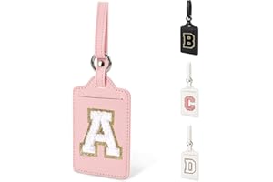 IZUZTA Initial Letter Luggage Tag A for Suitcases TSA Approved, PU Leather Personalized A-Z Luggage Tags with Privacy Cover Name Card, Pink Cute Monogrammed Funny Luggage Tag for Women Kids(1 Pack Letter A)