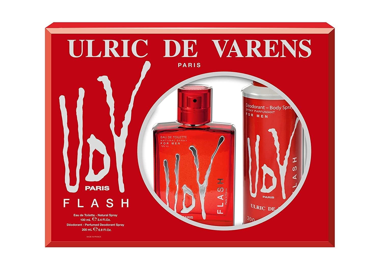 ULRIC DE VARENS - UDV Flash Men's Perfume Set - 100 ml Eau de Toilette + 200 ml Deodorant Spray - Oriental Marine Fougère - Made in France