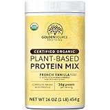GoldenSource Proteins, Organic Plant-Based Protein, French Vanilla, 1 Pound, 18 Servings, 22 Vitamins & Minerals, Complete Am