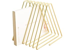 JIARI Decorative Book Organizer Magazine Holder, Desktop File Sorter Organizer Bookshelf Bookends Book End, Adjustable Telescopic Bookend 7 Section (Gold)