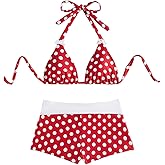WDIRARA Women's Polka Dots Halter Bikini Set Tie Back Triangle 2 Piece Swimsuit with Boyshorts
