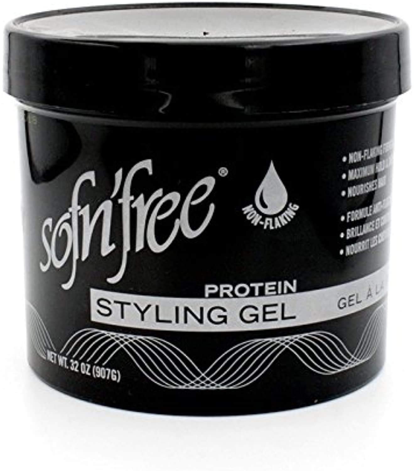 SOFN'FREE Protein Styling Non-Flaking Gel for firm styling control when setting, wrapping or moulding, perfect waves sets and controlling curly hair, Black,32OZ (Pack 1)