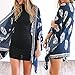 Women's Floral Printed Kimono Cardigan Cotton Long Blouse Loose Tops Outwear (Medium, Deep Blue)