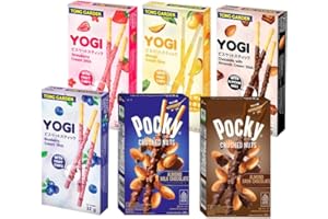 TONG GARDEN YOGI Yogi and Pockys Biscuit Stick Bundle - Mixed Fruity & Chocolate Flavors Variety Pack (Pack of 6, total 6.9oz)