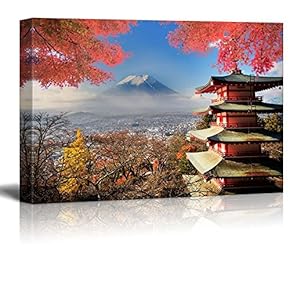 Japanese Shrine on a Garden Looking Over Mount Fuji