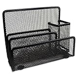 Premium Letter Organizer with Pen Holder - Desktop Ready w/ 3 Compartments of Durable Black Mesh Metal