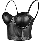 ELLACCI PU Leather Bustier Crop Top Gothic Punk Push Up Women's Corset Top Bra Black