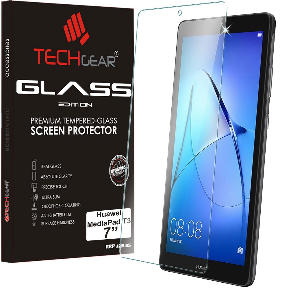 TECHGEAR GLASS Edition fits GLASS Edition for Huawei MediaPad T3 7 (7" Screen) - Genuine Tempered Glass Screen Protector Guard Cover Compatible with uawei MediaPad T3 7 Tablet