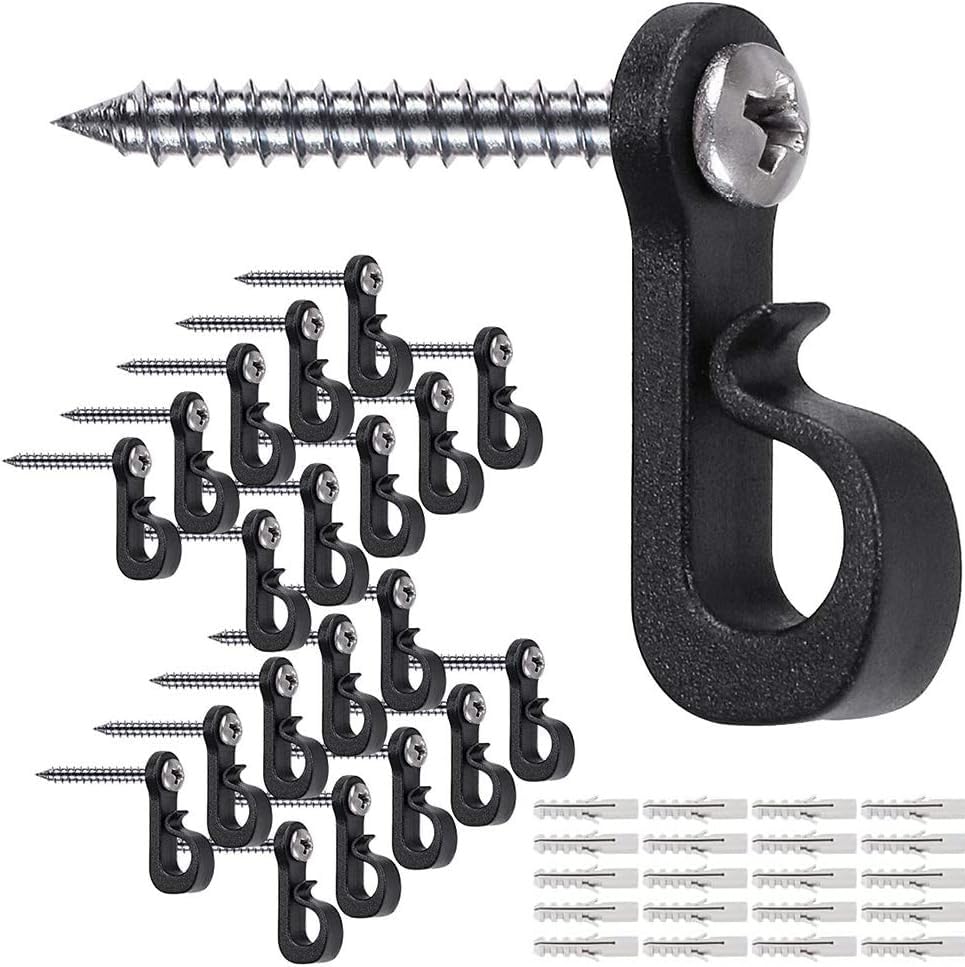 Photo 1 of SELEWARE Pack of 20 Q-Hanger, Home Christmas Lights Hanger Hooks with Phillips Screw for Garage New Year Party Outdoor Easy Release Wire and Fairy Led Lights, Widthwise Screw, Black