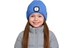 ATNKE Kids LED Lighted Lined Fleece Beanie Cap, USB Rechargeable 4 LED Run Headlamp Bright Hat Gifts for Boys and Girls