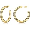 Gacimy Chunky Gold Hoop Earrings for Women 14K Real Gold Plated, 925 Sterling Silver Post Gold Hoops for Women