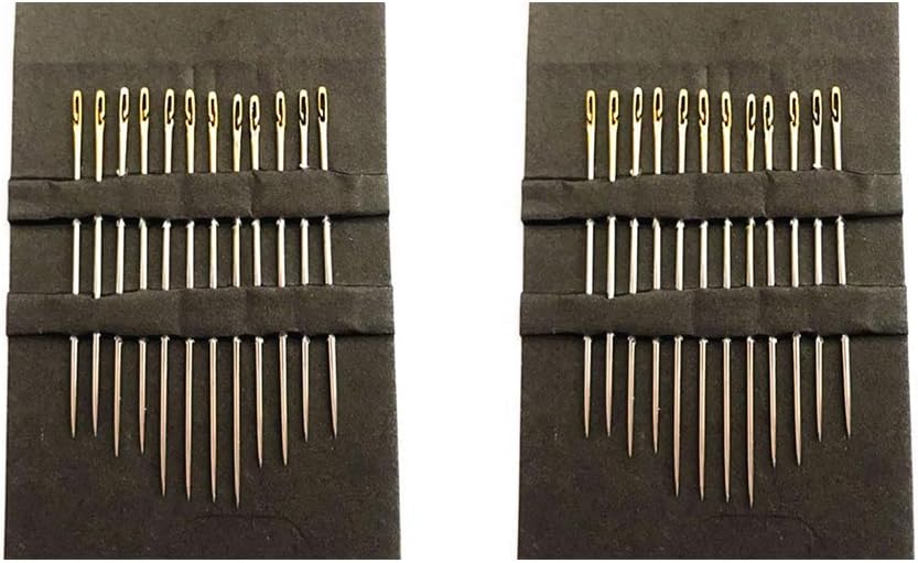 24 Pcs/2 Set Self-Threading Needle Hand Sewing Needles Household Sewing Needles for Blind Old People with Gold Eye