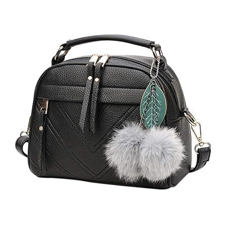 Aeoss Cute Ball Women Casual PU Leather Crossbody Bag Handbag Messenger Bag Shoulder Bags for Women and Girl (Black)