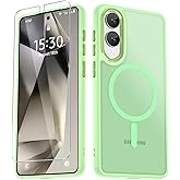 for Samsung Galaxy S25 Edge Case, Matte Magnetic Phone Case with 1 Screen Protector, Support for Magsafe, Translucent Frosted Shockproof Protective Cover for Samsung Galaxy S25 Edge, Mint Green