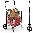 Kiffler Grocery Shopping Cart with 360° Rolling Swivel Wheels Utility Cart Easily Collapsible Cart 66lb Extended Foam Cover, Trolley for Laundry,Groceries,Travel Black (Medium)