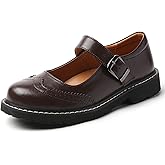 Mary Jane Shoes Women Platform Non-Slip Classics Round Toe Ankle Strap Brogue Style Comfort Casual Oxford Dress Work Mary Jane Flat Shoes