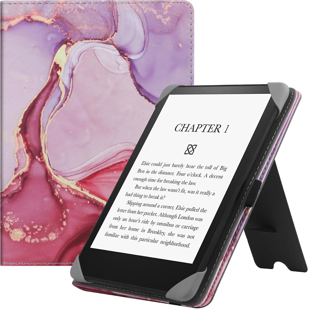 HGWALP Universal Stand Case for 6/6.8/7 inch paperwhite, PU Leather Stand Cover with Handstrap Compatible with All 6" 6.8" 7" Kindle Paperwhite/Colorsoft/Kobo/Pocketook/Sony eReaders-Marble Pink