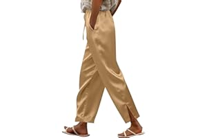 Women's Silk Satin Wide Leg Pants Dressy Casual Business Casual Work Palazzo Pants Elastic High Waisted Trousers