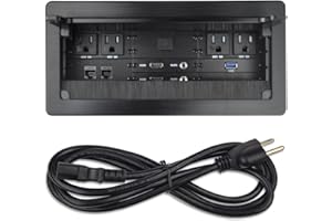 XUANCAILI Tabletop Multimedia Connectivity Box with 4 AC Power+2 HDMI+2 RJ45+1 USB3.0 Port +1 USB-C +2 Audio with 5.58ft Power Cord for Conference Room Office Desk(Black)