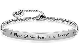 MYOSPARK A Piece of My Heart is in Heaven Memorial Bracelet Hand Stamped Bracelet Loss Memorial Gift