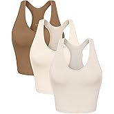 ODODOS 3-Pack Seamless Racerback Crop Tank for Women Ribbed Knit Soft Crop Tops