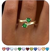 Yaresul 1CT Adjustable Women Heart Ring 14K Gold Plated Birthstone Rings for Women Promise Ring for her Simulated Gemstone Statement Stackable Band Width 2mm Open Size 5~9