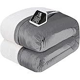 Westinghouse Heated Blanket Full Size, Soft Flannel to Sherpa Electric Blanket with 10 Heating Levels, 12 Hours Auto Off, Fast Heating Warming Blanket, Machine Washable, 72x84 Inch, Light Grey