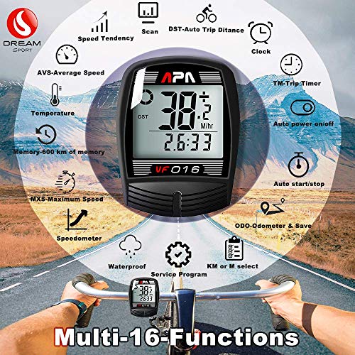 DREAM SPORT Bike Computer Bicycle Speedometer and Odometer 16Function