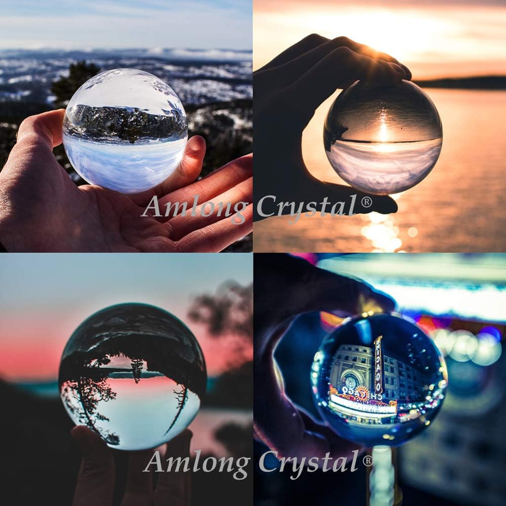 Amlong Crystal 3 inch (80mm) Clear Crystal Ball with Redwood Lion Resin Stand and Gift Box for Decorative Ball, Lensball Photography, Gazing Divination or Feng Shui, and Fortune Telling Ball: Home & Kitchen
