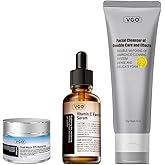 VGO Skin Care Set, with Snail Mucin 92% Moisturizer 1.76 Oz, Vitamin C Serum 1.01 Oz & Dual-Tube Facial Cleanser 3.52 Oz, Daily Routine Kit for Sensitive Skin, Vegan & Cruelty Free