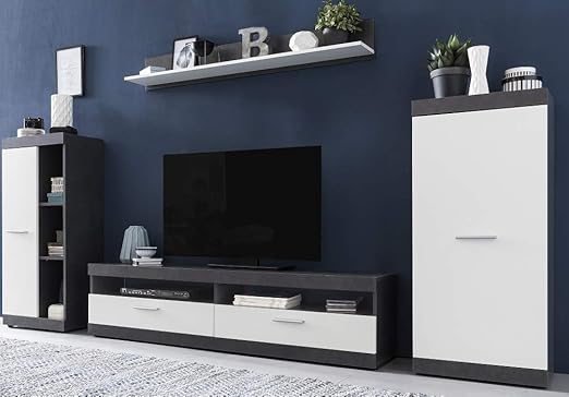 Wohnwand Tv Anbauwand Weiss Graphit Grafit Weiss Wohnzimmerschrank 3649 Amazon De Kuche Haushalt