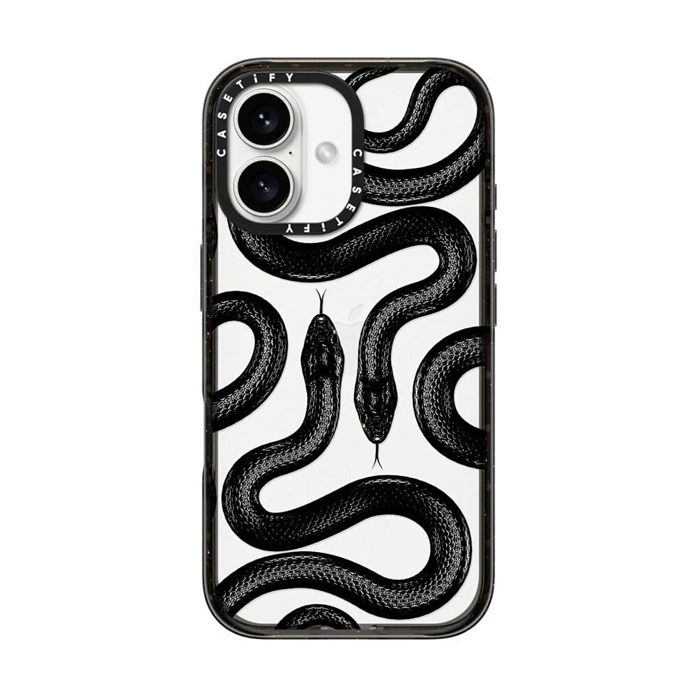CASETiFY Impact iPhone 16 Case [Slim / 8.2ft. 4X Military Grade Drop Protection/Wireless Charging Compatible] - Black Kingsnake - Clear Black — image 1