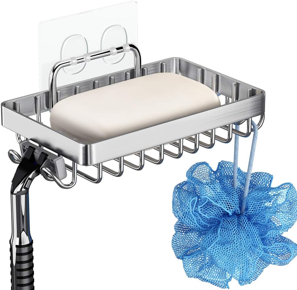 TESOT Soap Dish Holder Sponge Caddy with Hooks for Shower