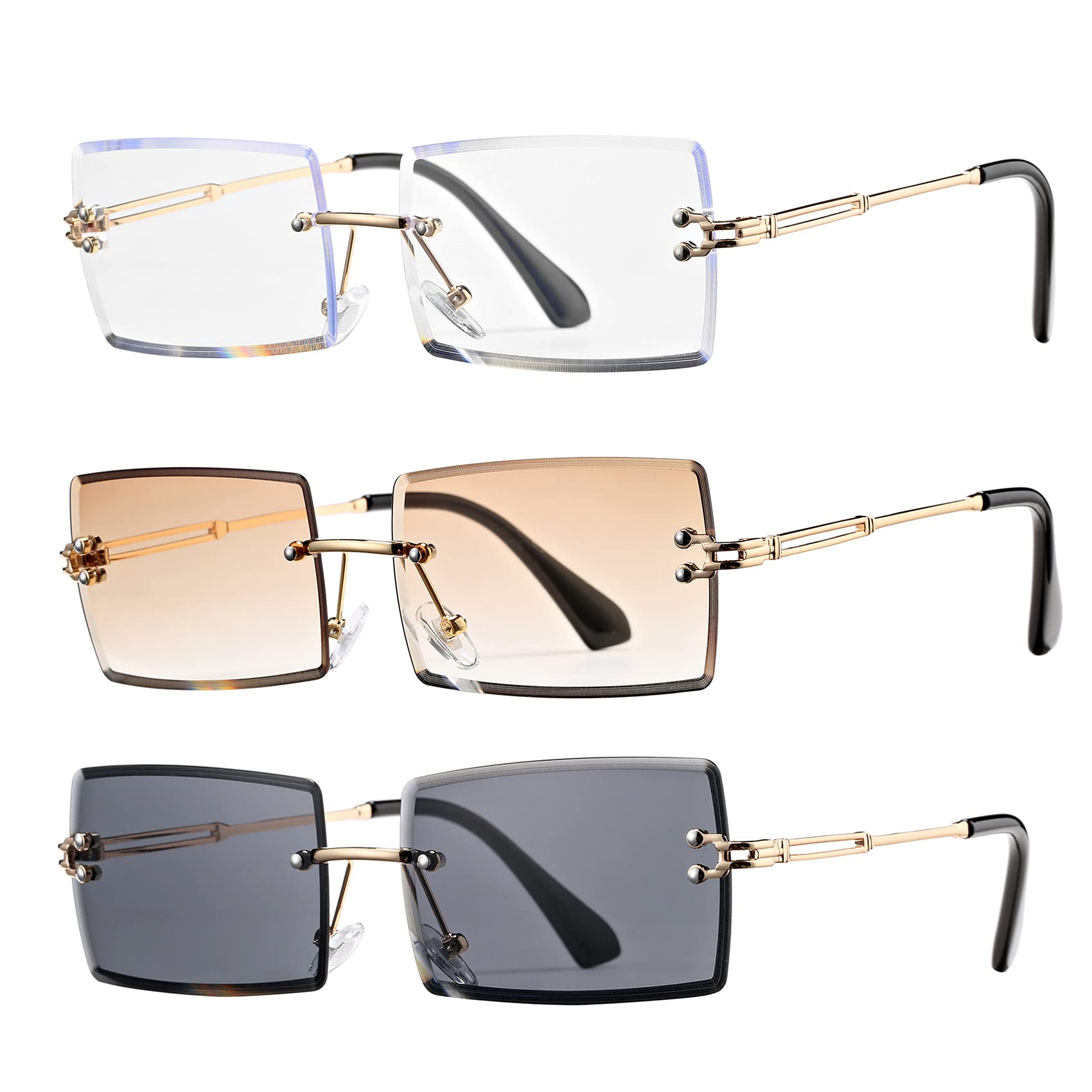 Rectangle Sunglasses for Men/Women Small Rimless Square Shade Eyewear