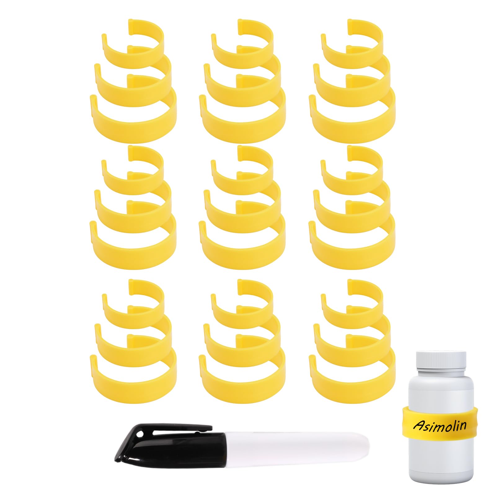 Photo 1 of 27pcs Label Clips for Bottles, 3 Sizes Plastic Bottle Label Clip with Marker Pen Reusable Medication Tags Easy Identification Organizer Accessories Supplies Compatible with 10-60ml