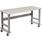 Global Industrial Adjustable Height Mobile Workbench, 72"W x 36"D, 5" Wheel | 1-5/8" Plastic Laminate Top with Square Edge, 800 Lbs Capacity, Gray Frame, Industrial Workbench
